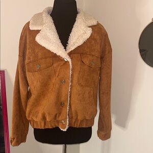 Women's Tan Button Up Jacket with Shearling Lining